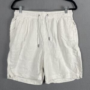 Onia Shorts Mens Large White Linen Blend Elastic Waist Drawstring Casual Summer